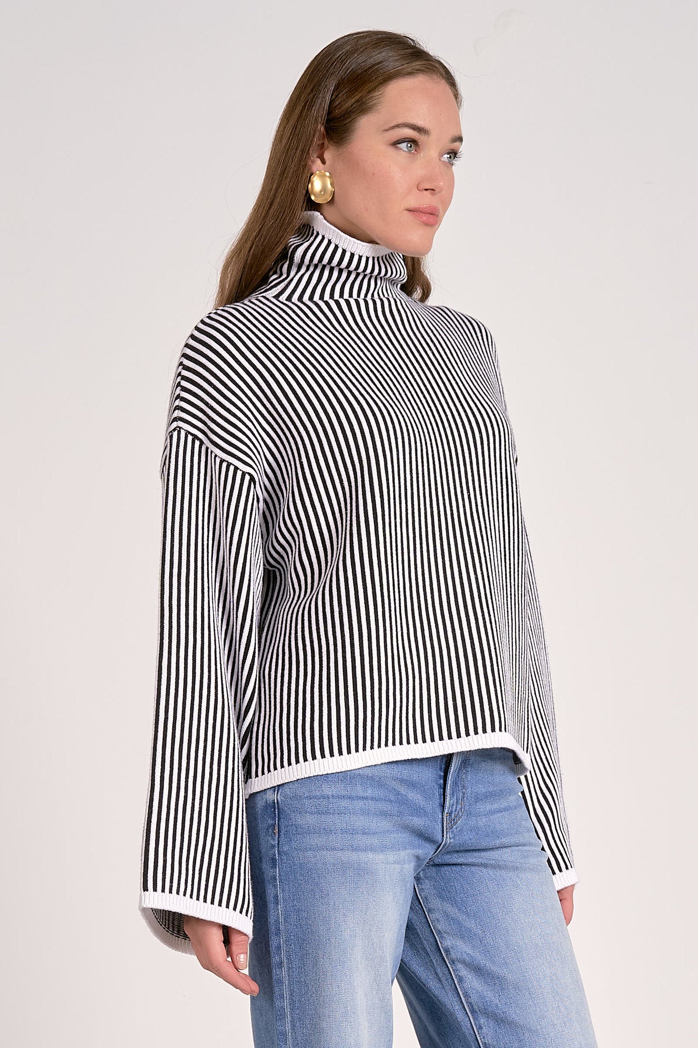 Mock Neck Striped Sweater