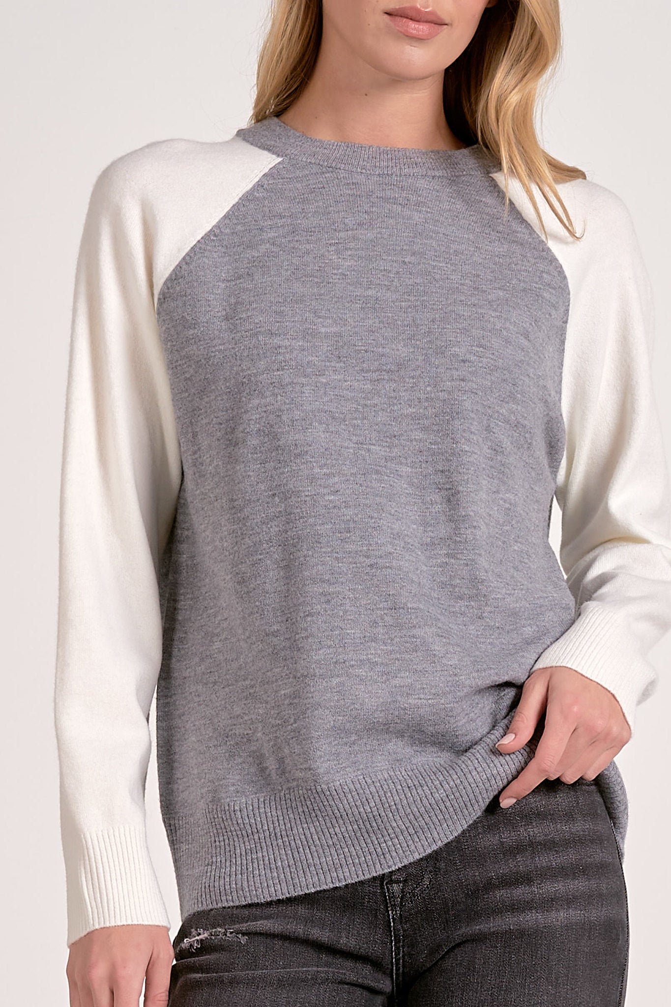 Tatum Crewneck Sweater - Grey/White Colorblock