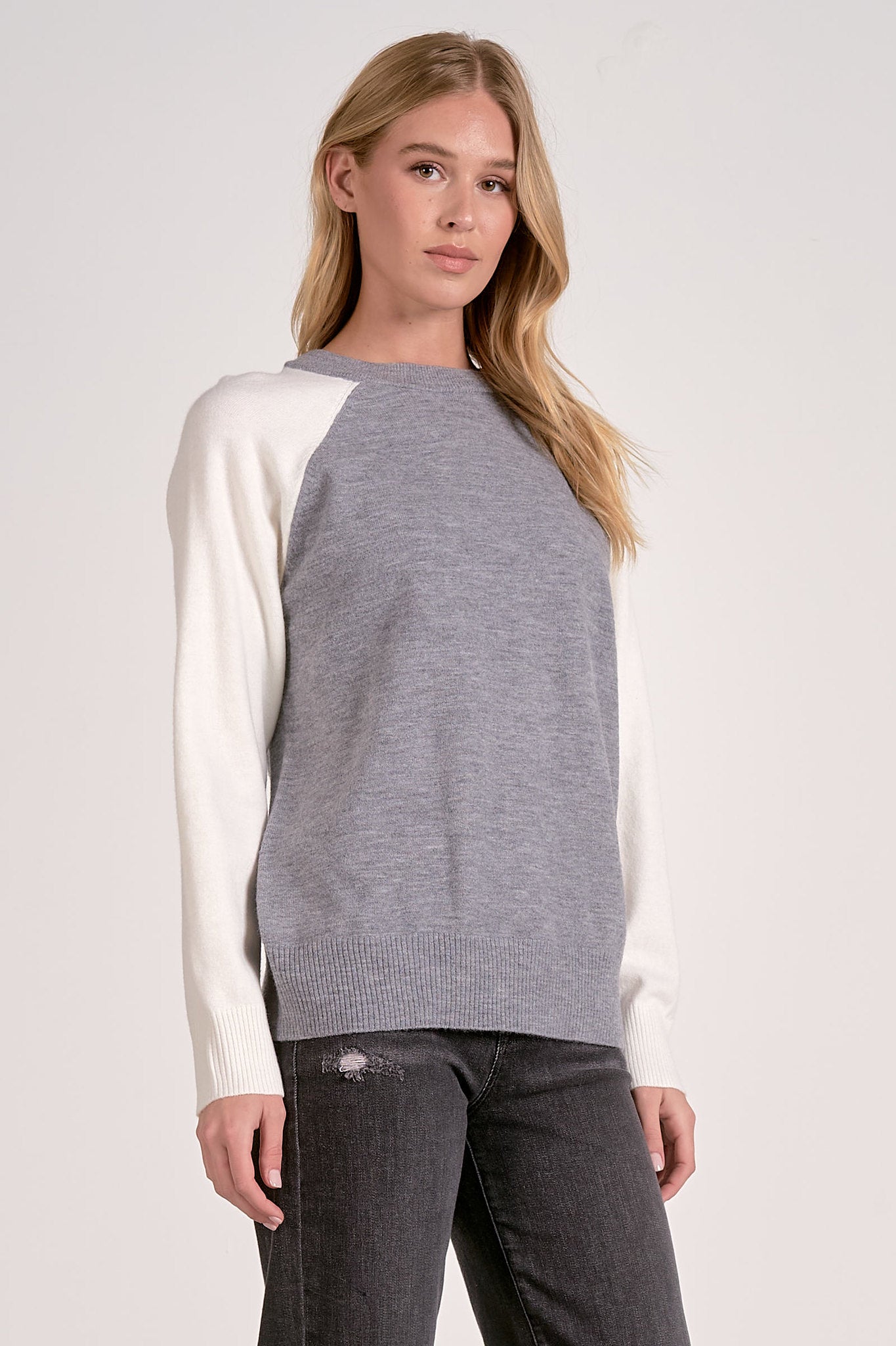 Tatum Crewneck Sweater - Grey/White Colorblock