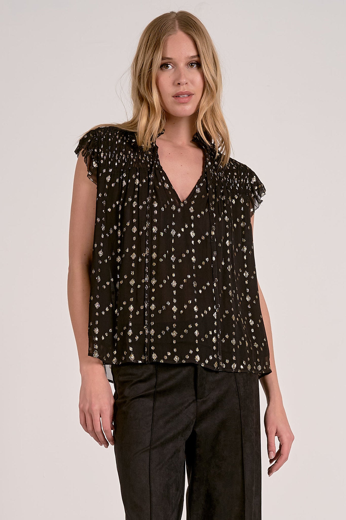 Elan Black Geo Print Top