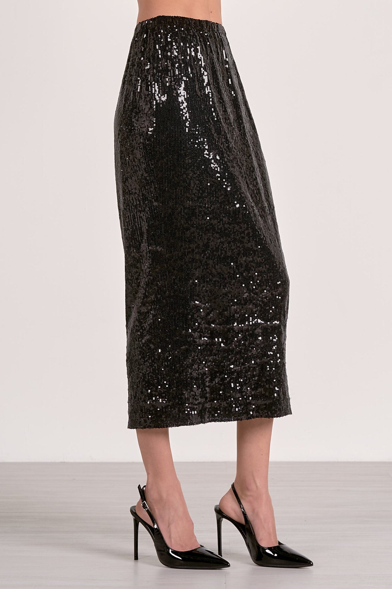 Sequin Midi Skirt - Black