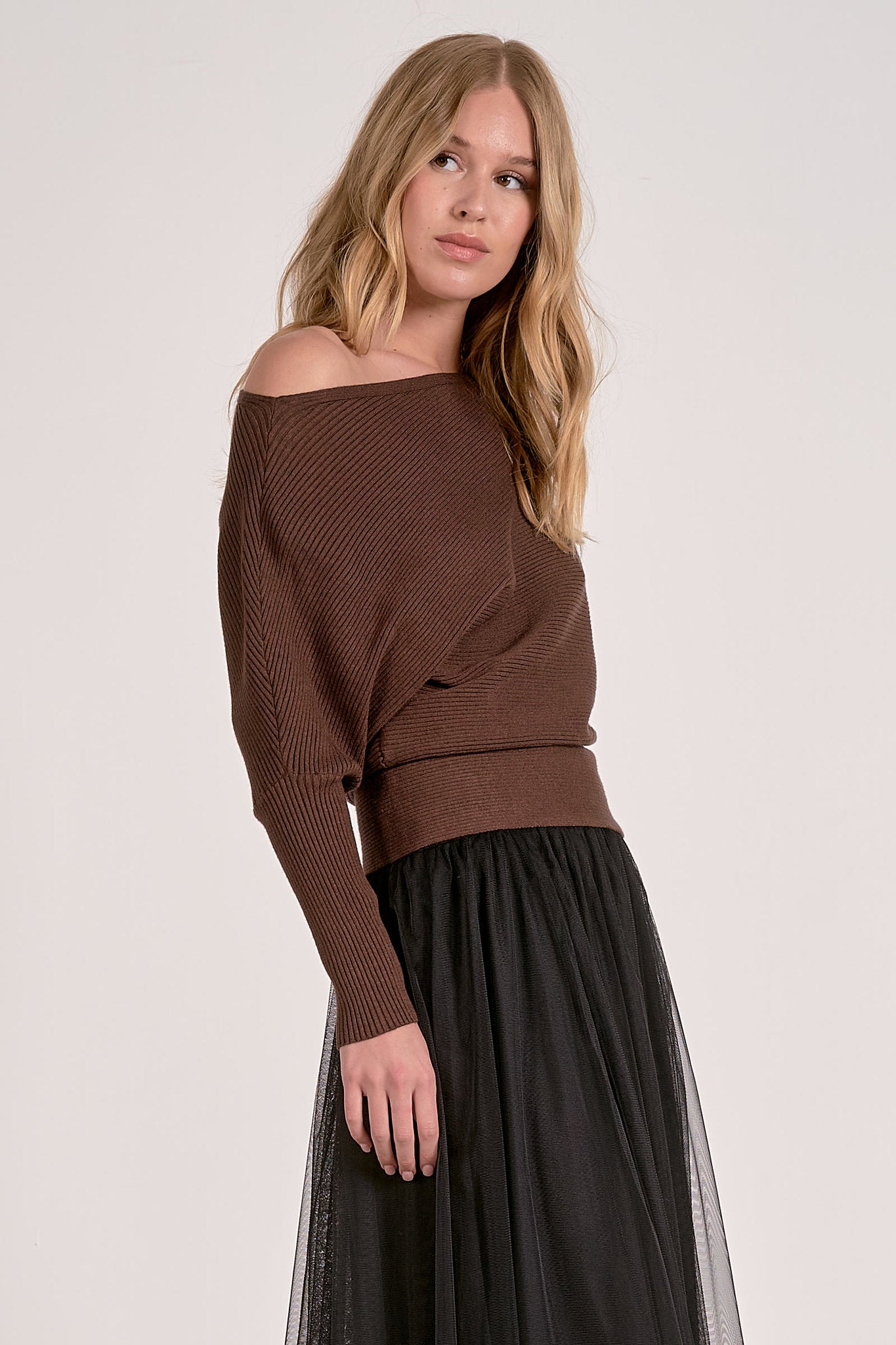 Off Shoulder Ribbed Sweater