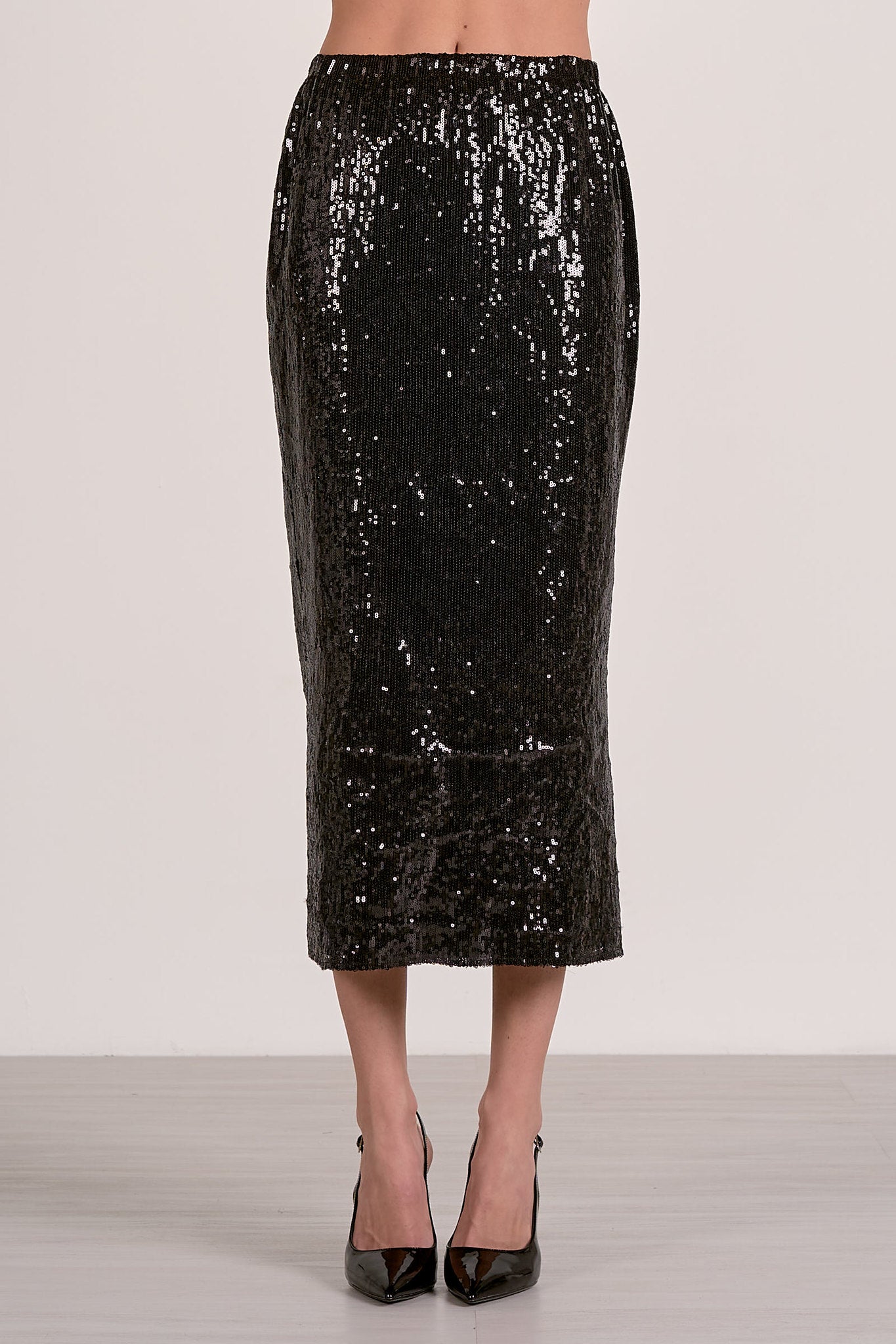 Sequin Midi Skirt - Black