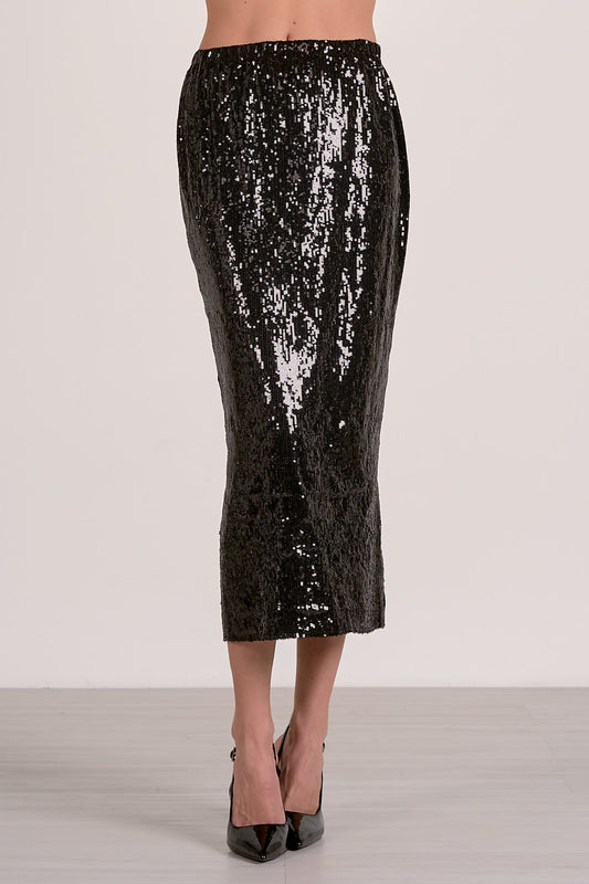 Sequin Midi Skirt - Black