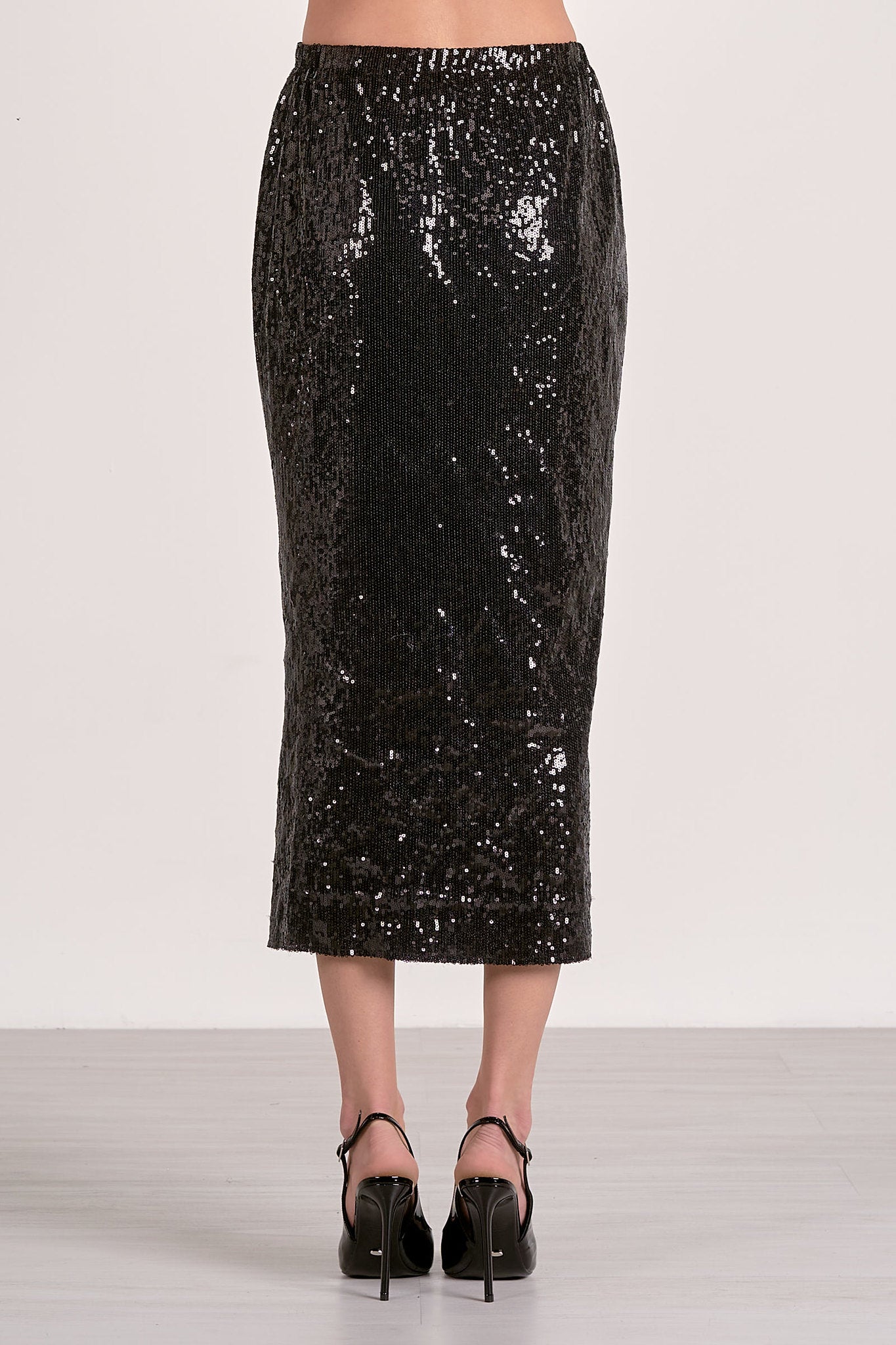 Sequin Midi Skirt - Black