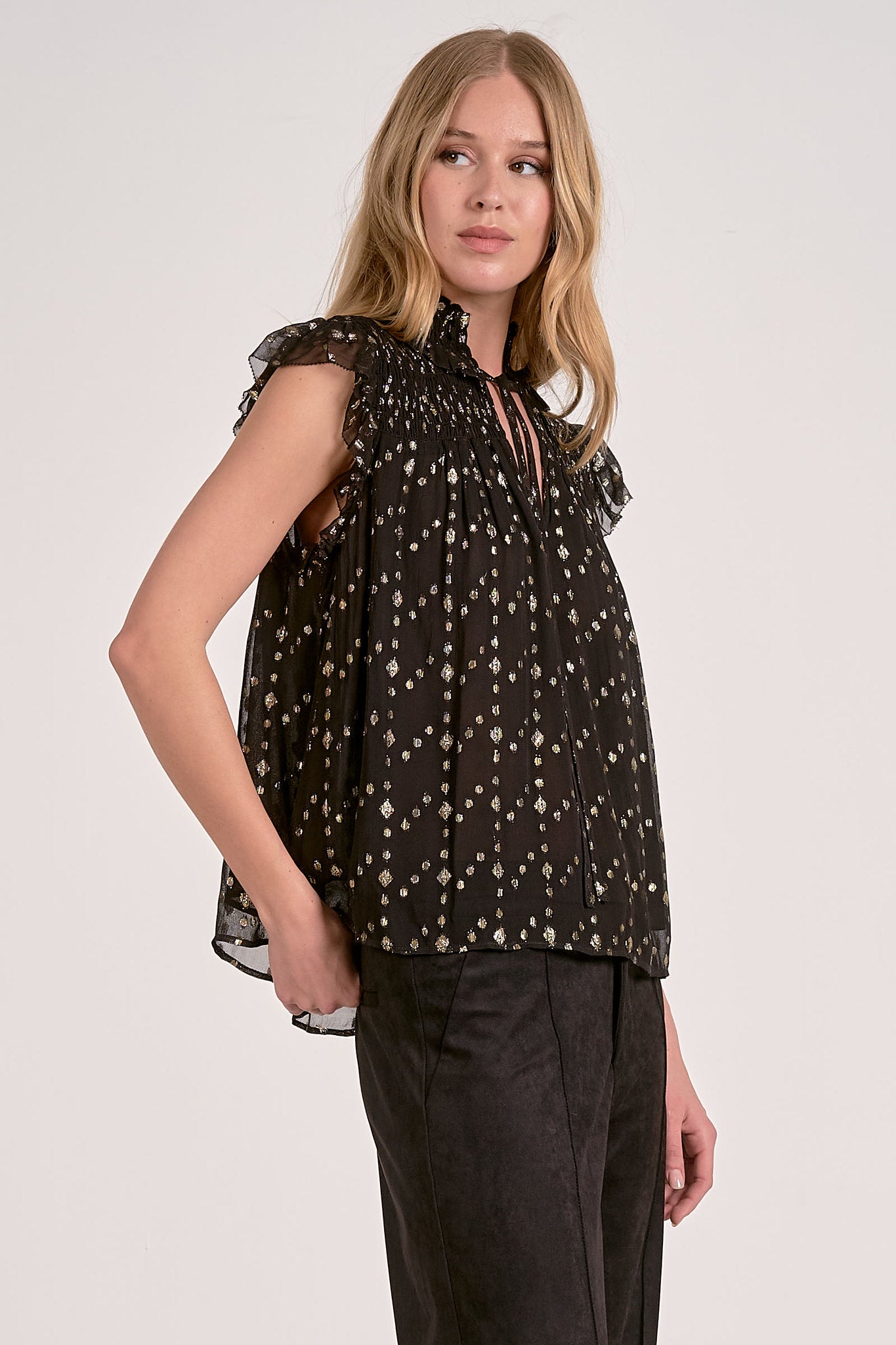 Elan Black Geo Print Top