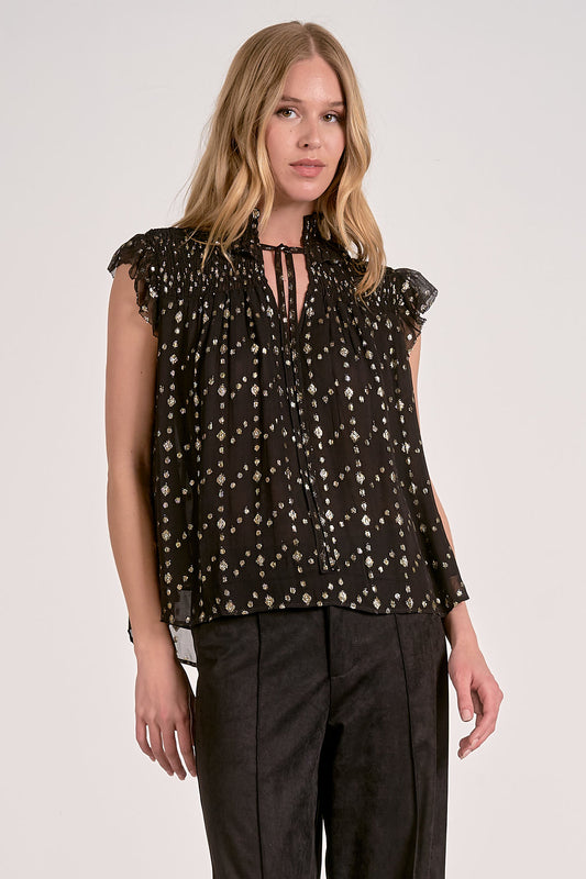 Elan Black Geo Print Top