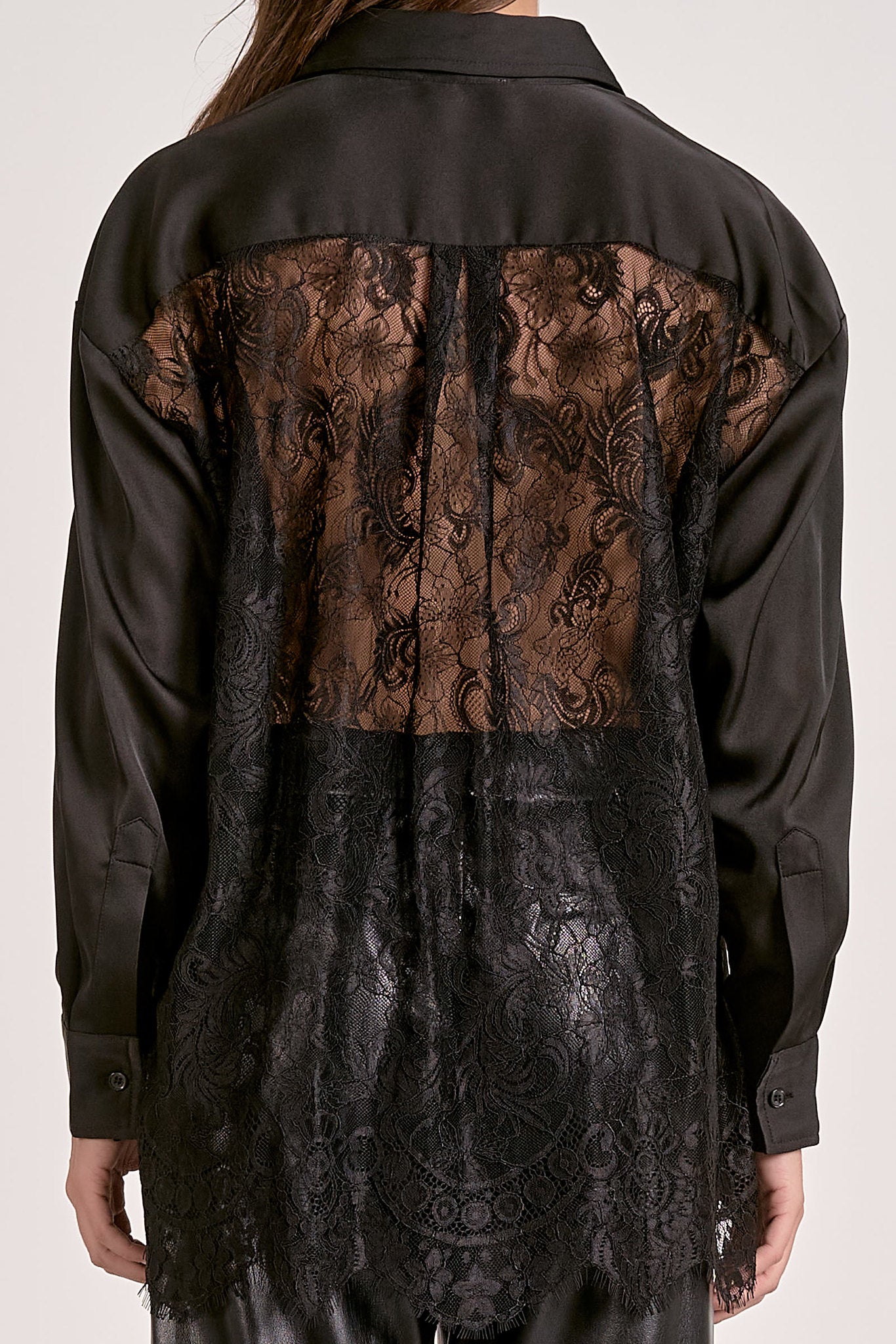 Lace Back Button Down Blouse by Elan