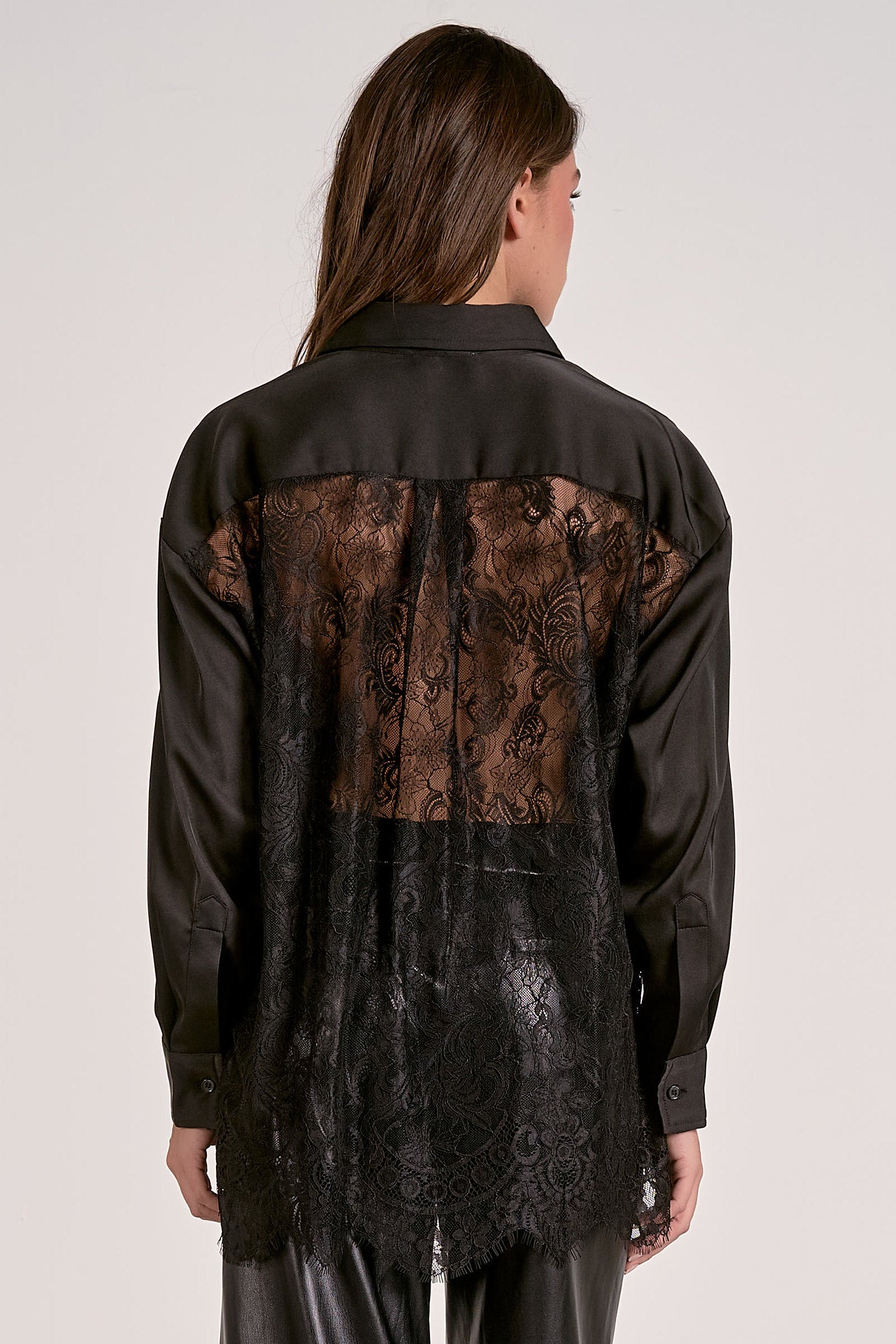 Lace Back Button Down Blouse by Elan