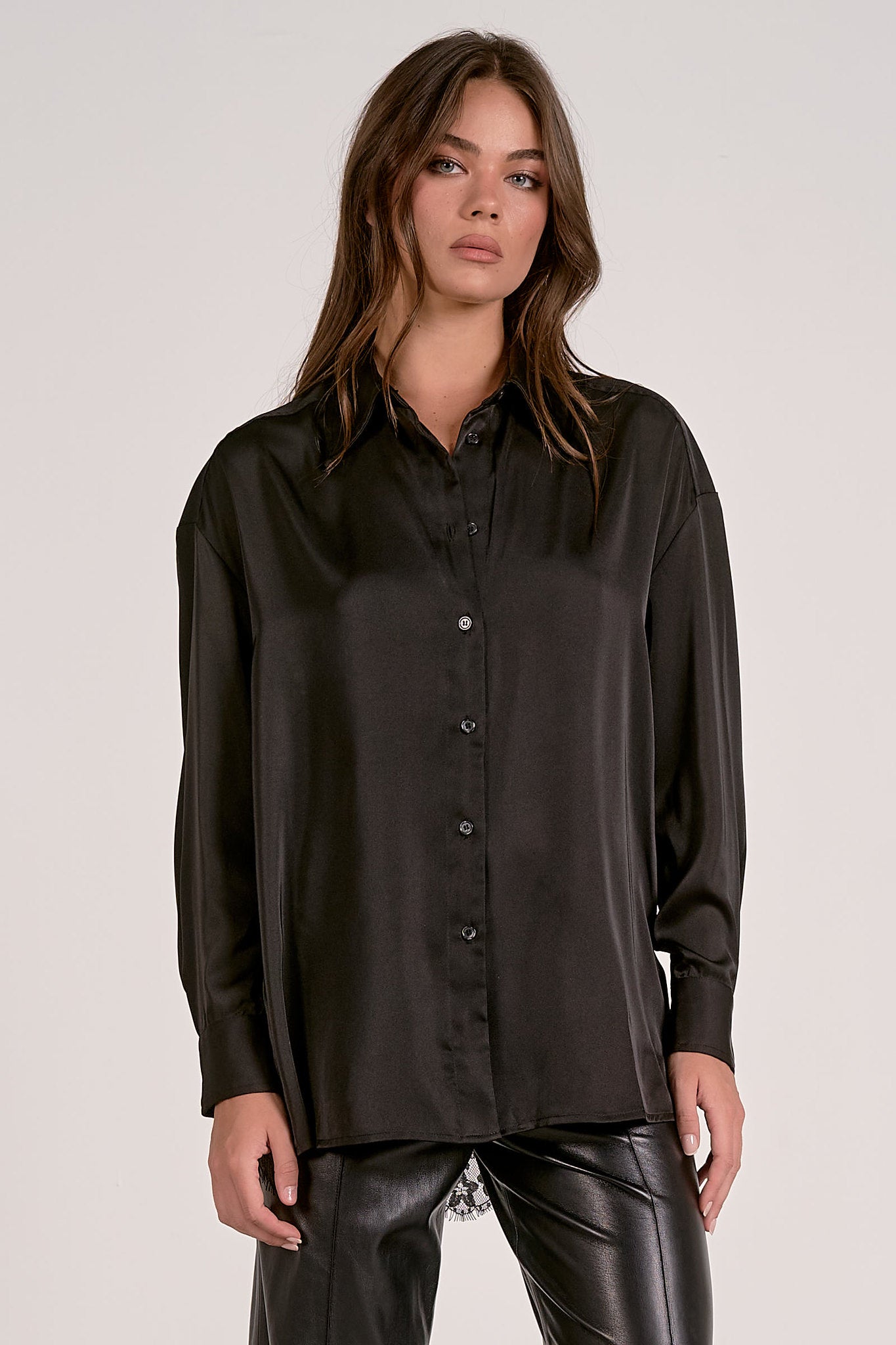 Lace Back Button Down Blouse by Elan