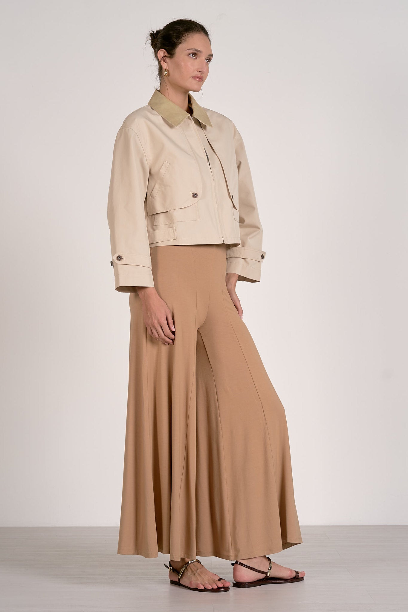 Leather Collar Trench Jacket