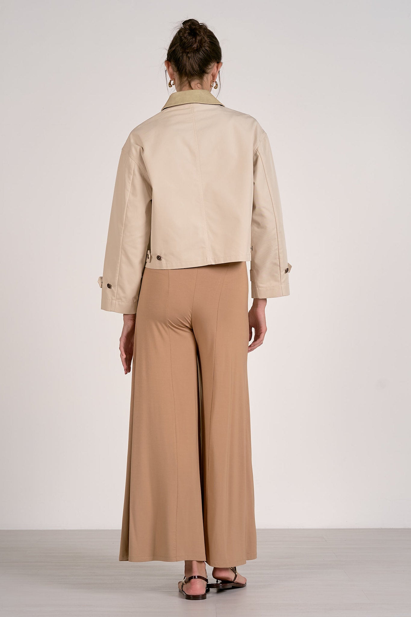 Leather Collar Trench Jacket