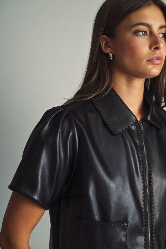 Short Sleeve Faux Leather Jacket