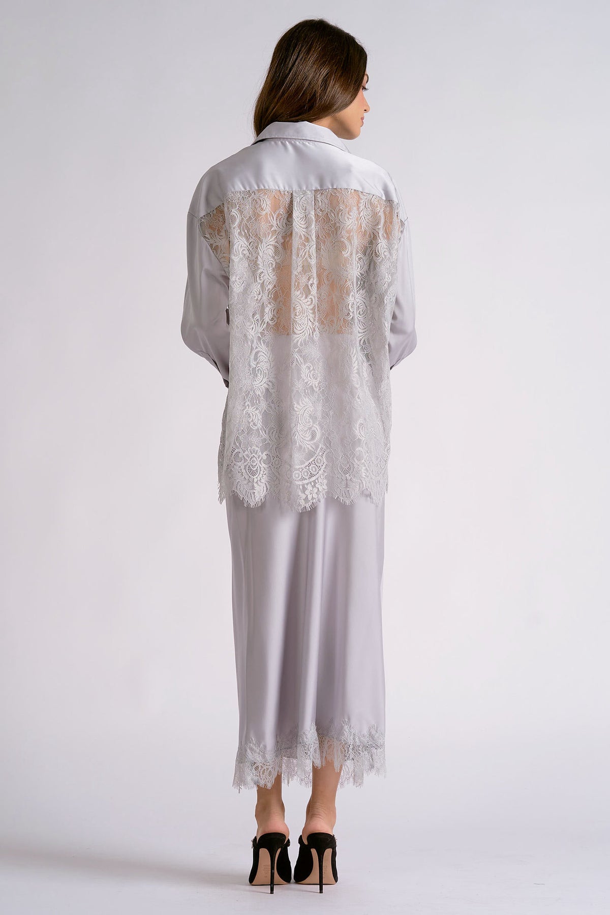 Lace Back Button Down Top