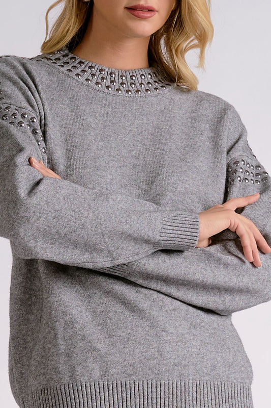 Stud Embellished Crewneck Sweater
