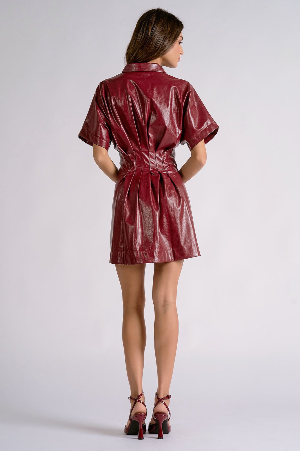 Button Down Faux Leather Dress