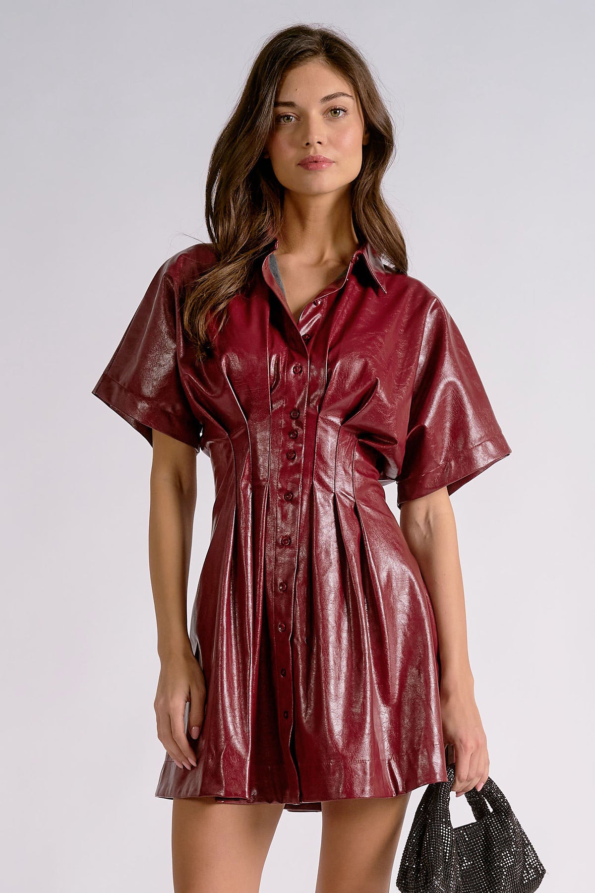 Button Down Faux Leather Dress