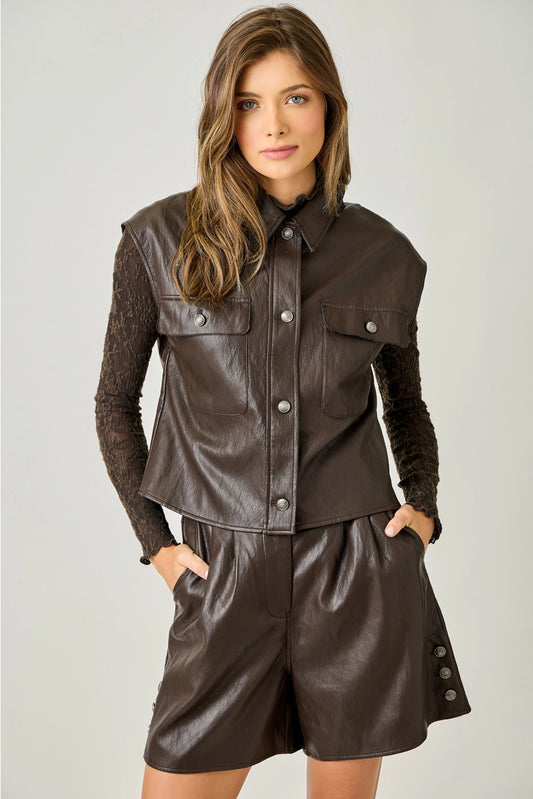 Faux Leather Vest - Chocolate