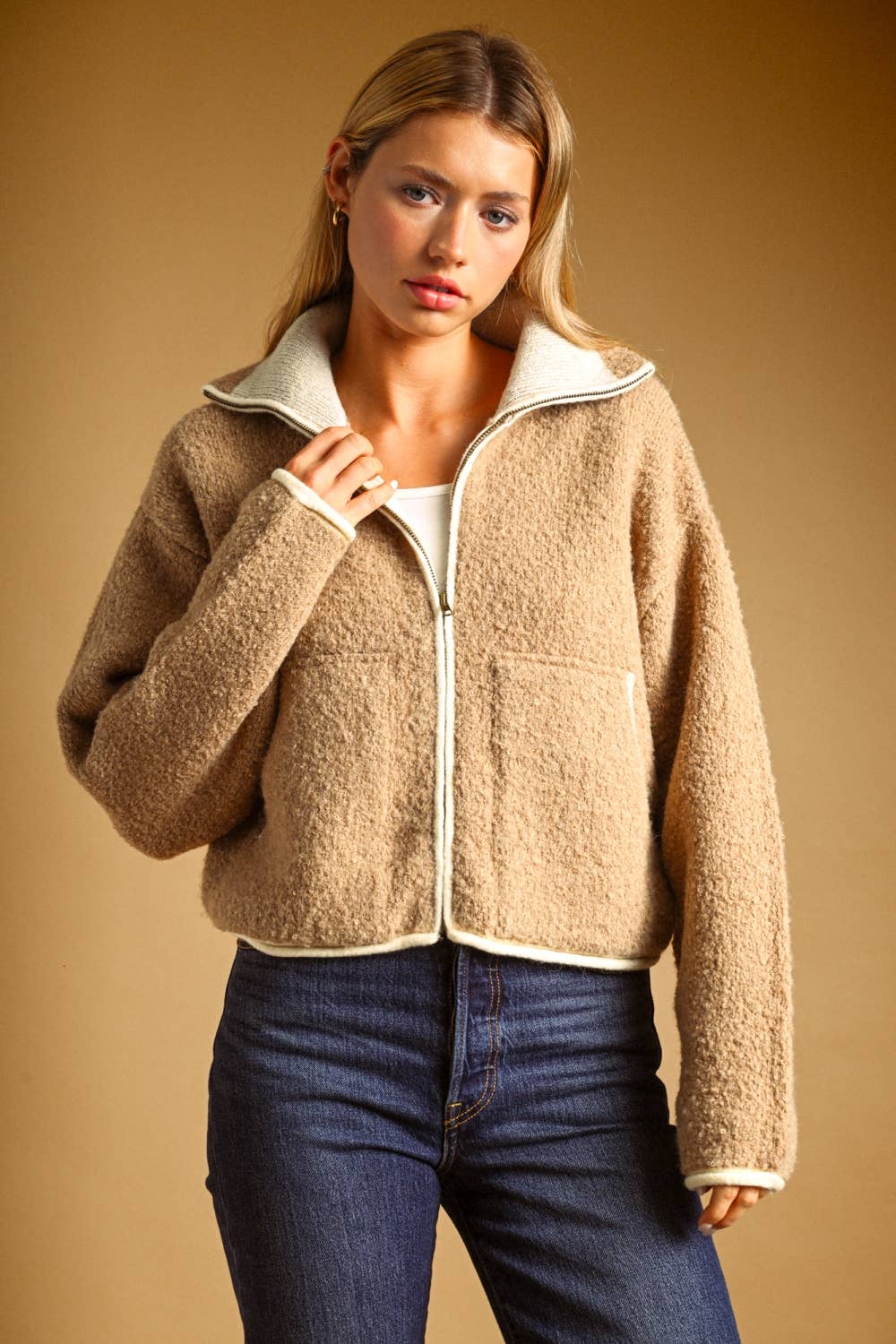 Curly Boucle Zip Front Jacket