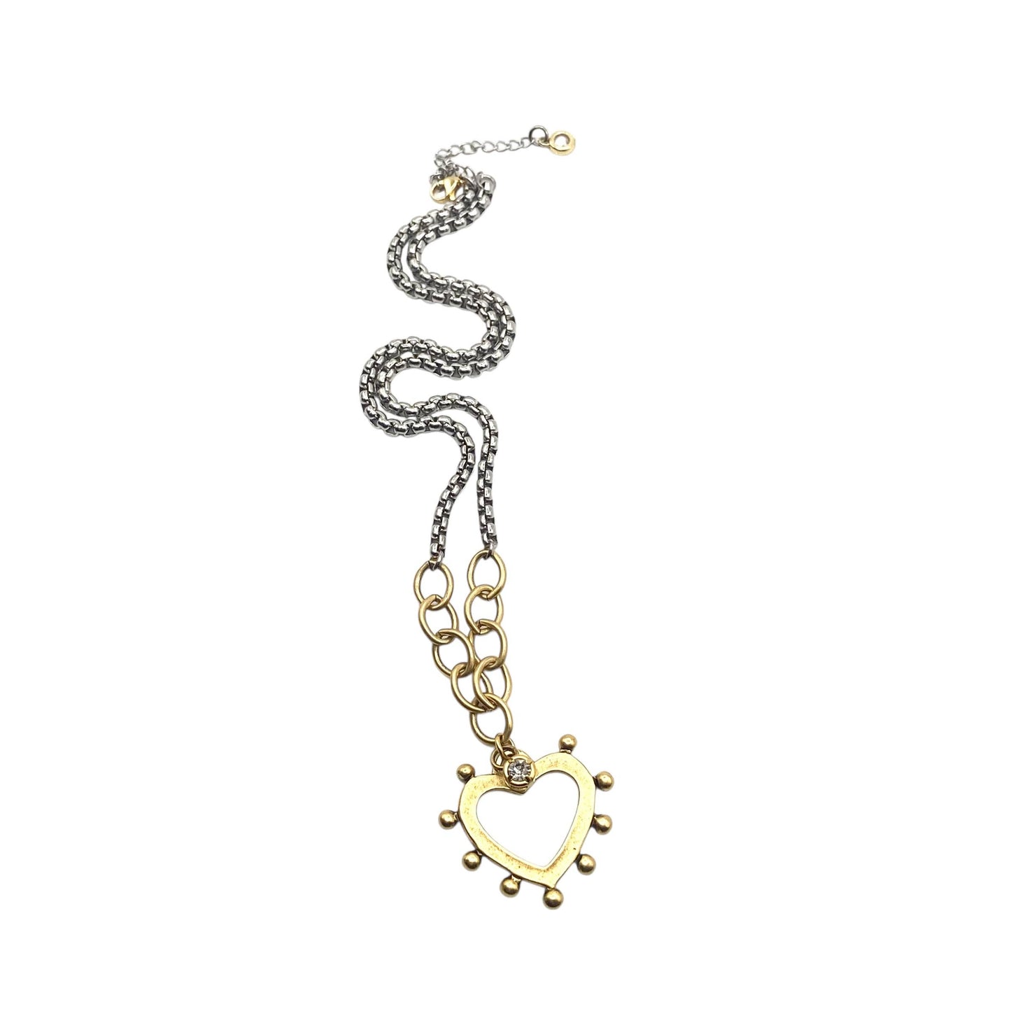 Mixed Metal Heart Burst Charm Necklace - Gold Heart