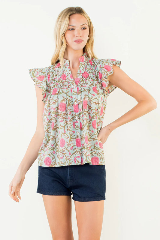 Floral Print Flutter Sleeve Top