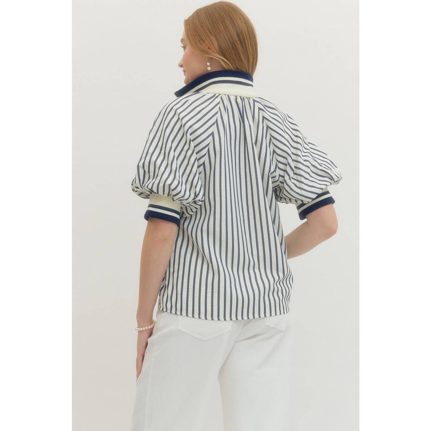 Striped Short Puff Sleeve Top