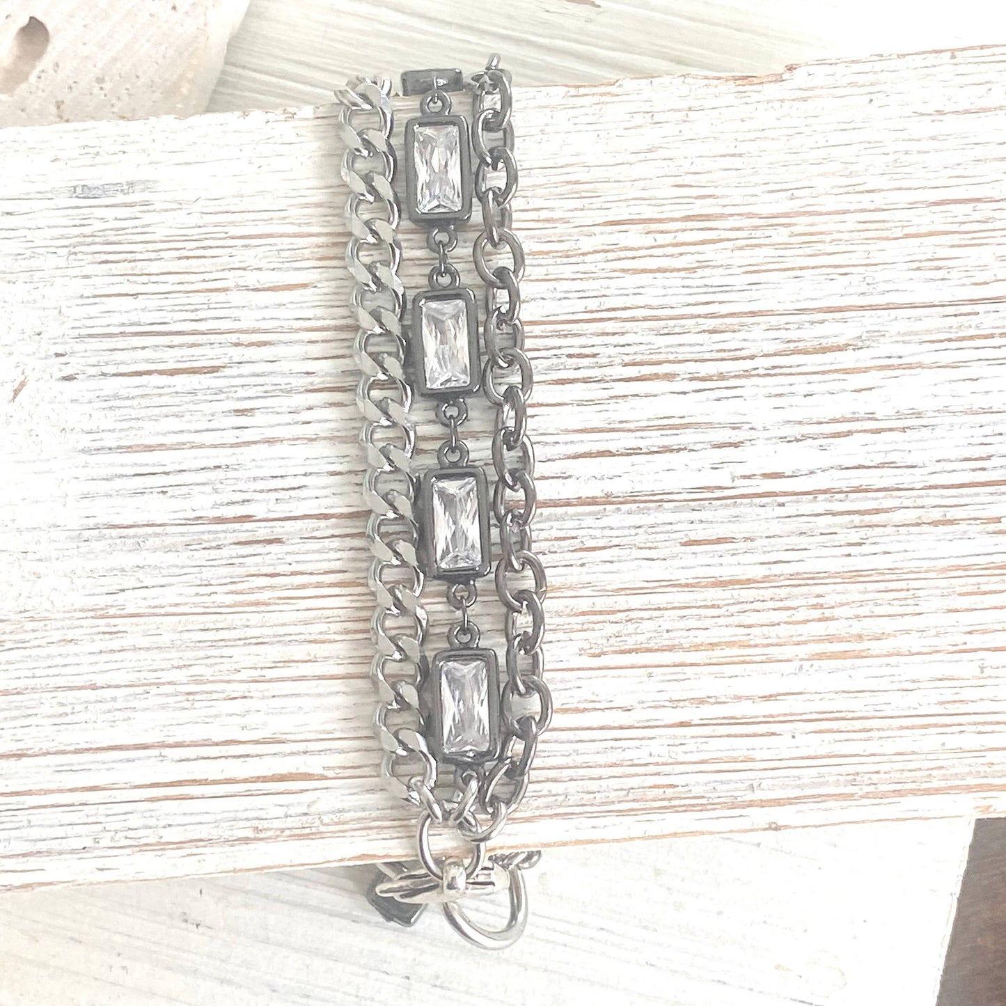 Mixed Metal Edgy Glam Bracelet - Silver Tones