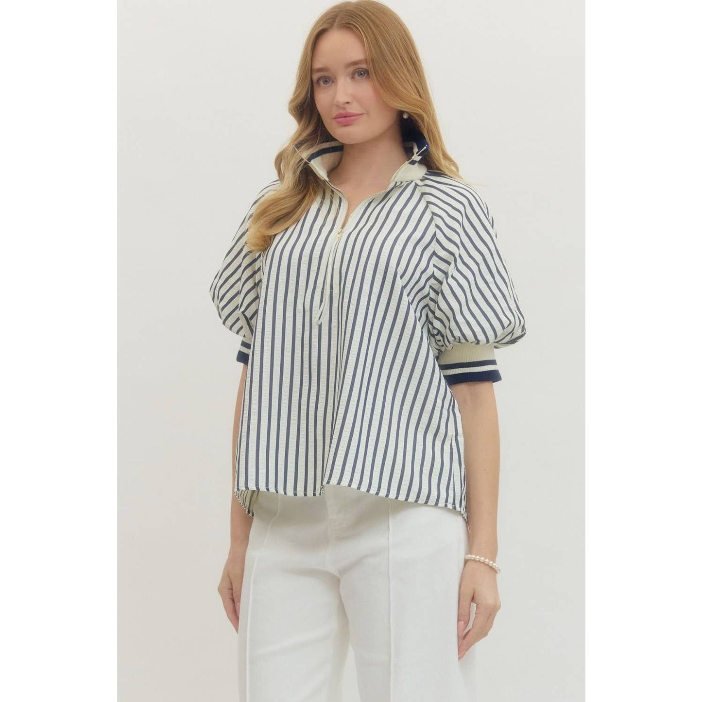 Striped Short Puff Sleeve Top