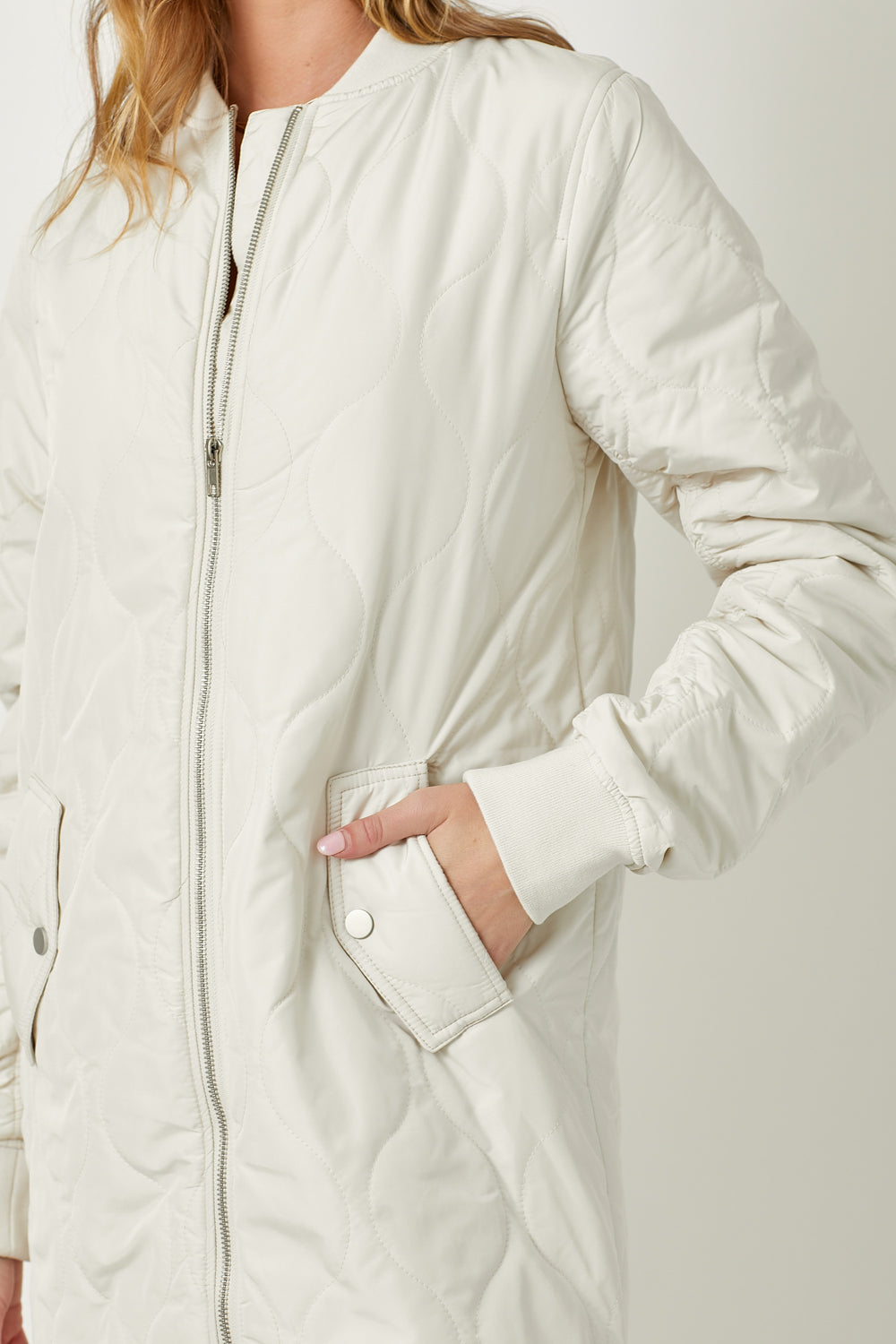 Quilted Long Bomber Jacket