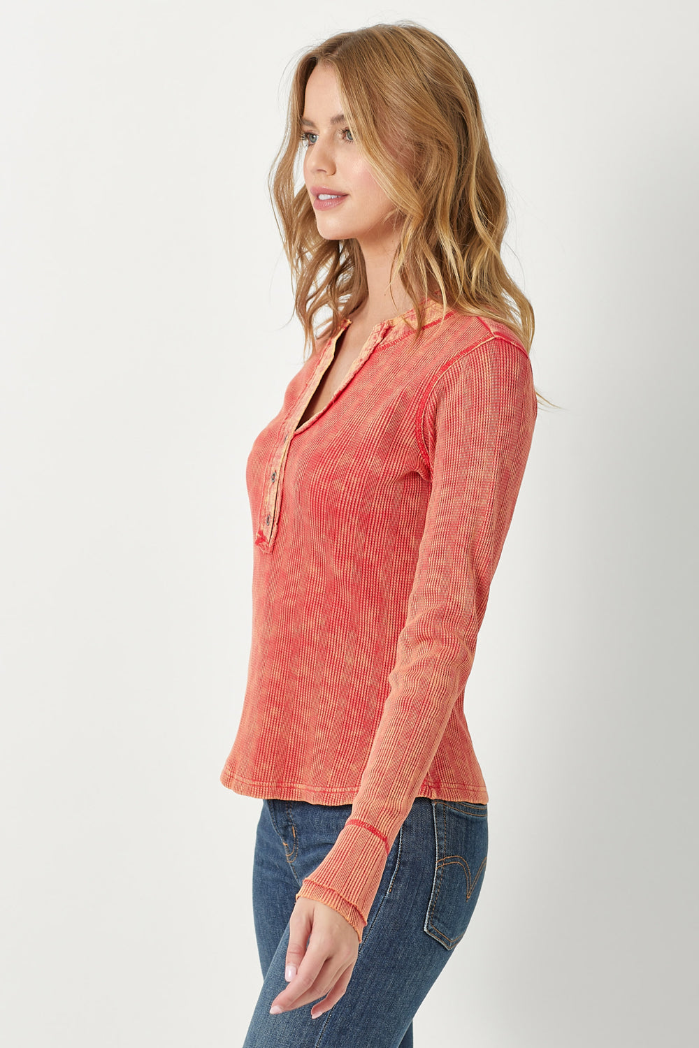 Washed Thermal Henley Top