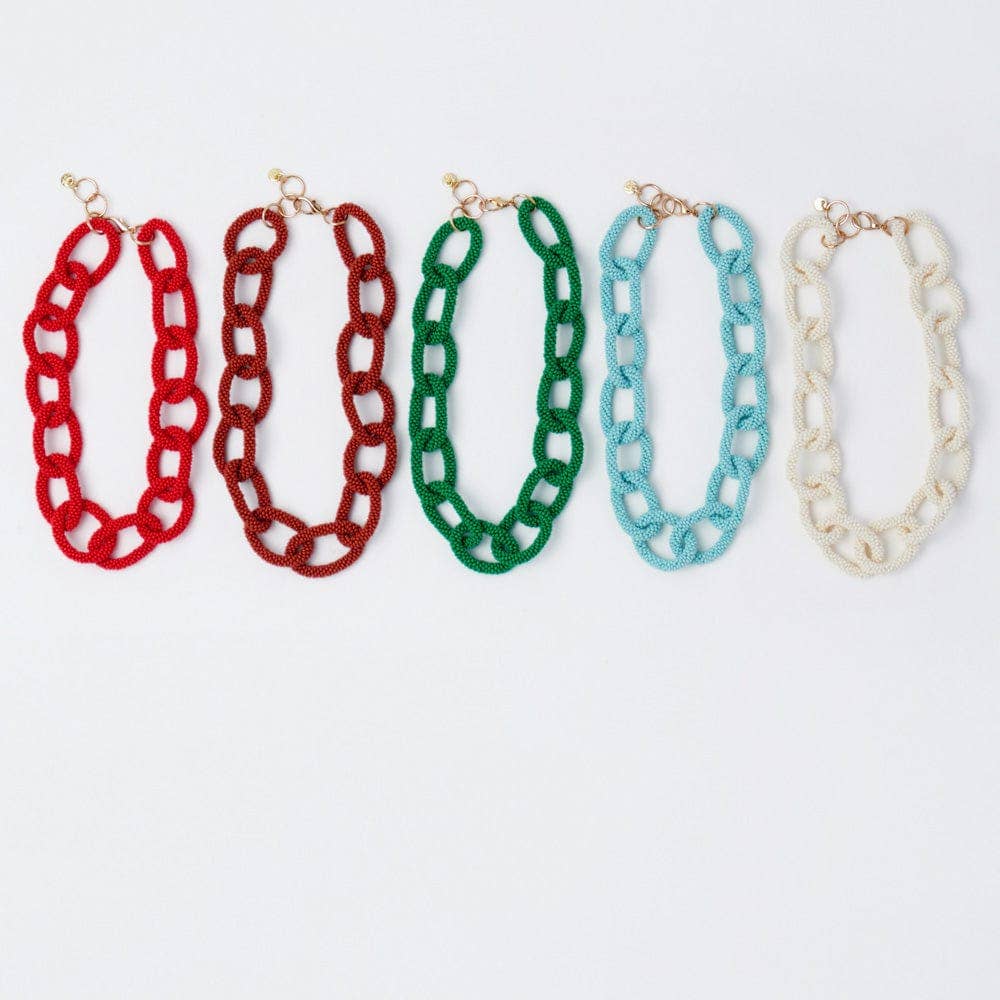 Jenna Chain Link Beaded Necklace - Light Blue