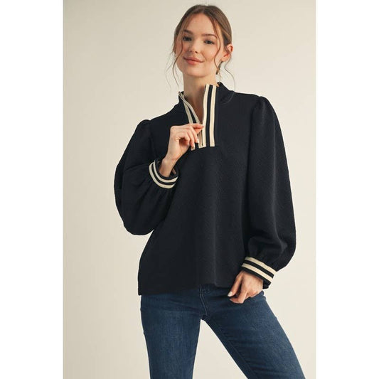 Long Puff Sleeve Textured Top