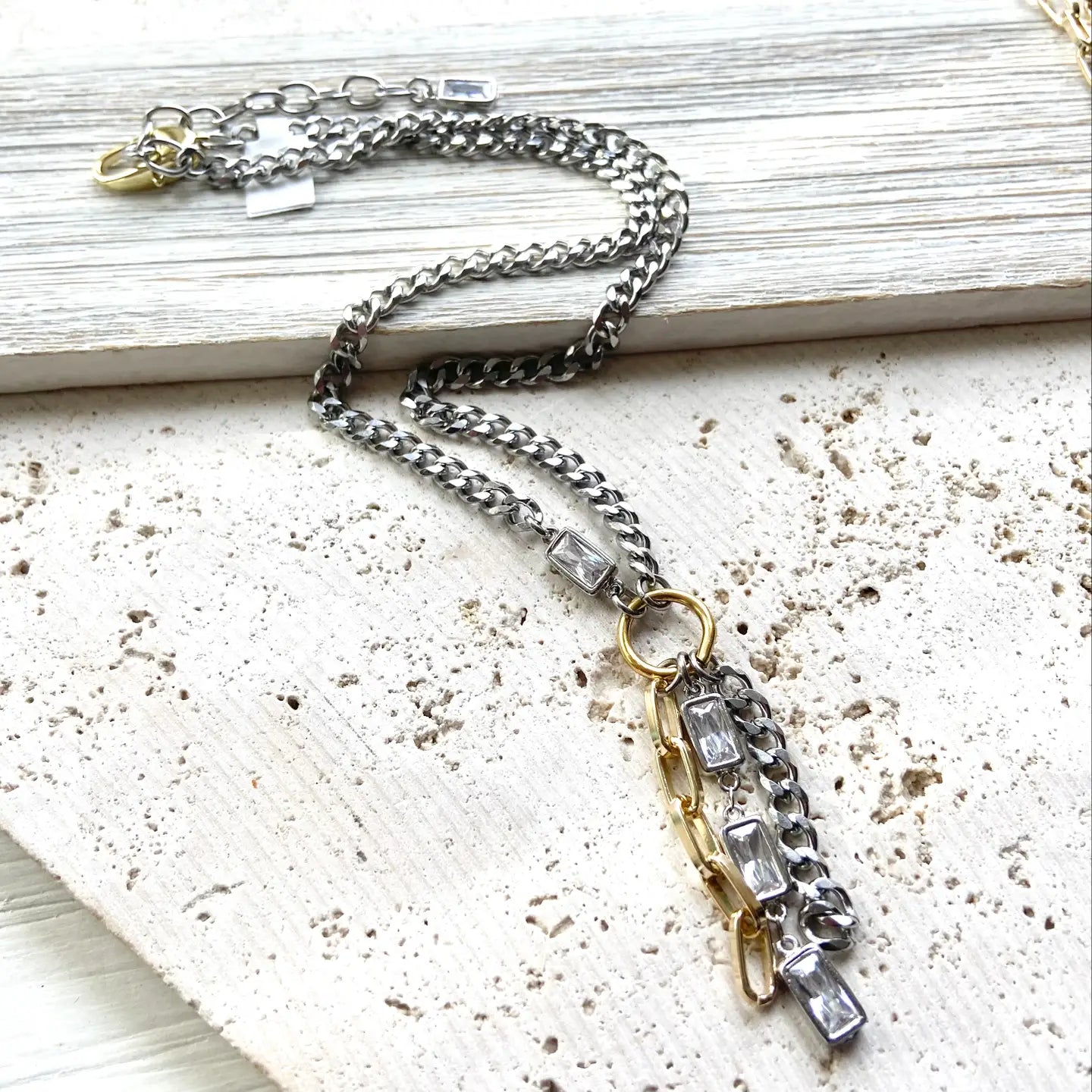 Mixed Metal Edgy Glam Tassel Necklace