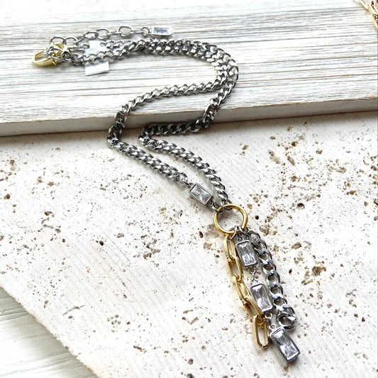 Mixed Metal Edgy Glam Tassel Necklace