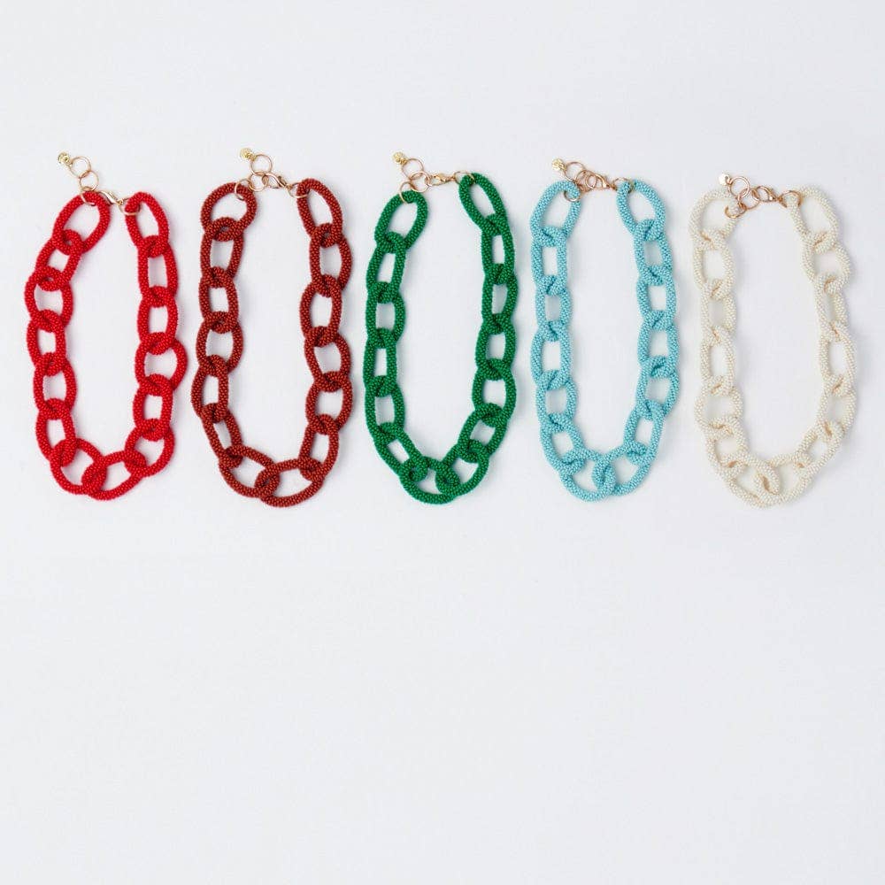 Jenna Chain Link Beaded Necklace - Ivory