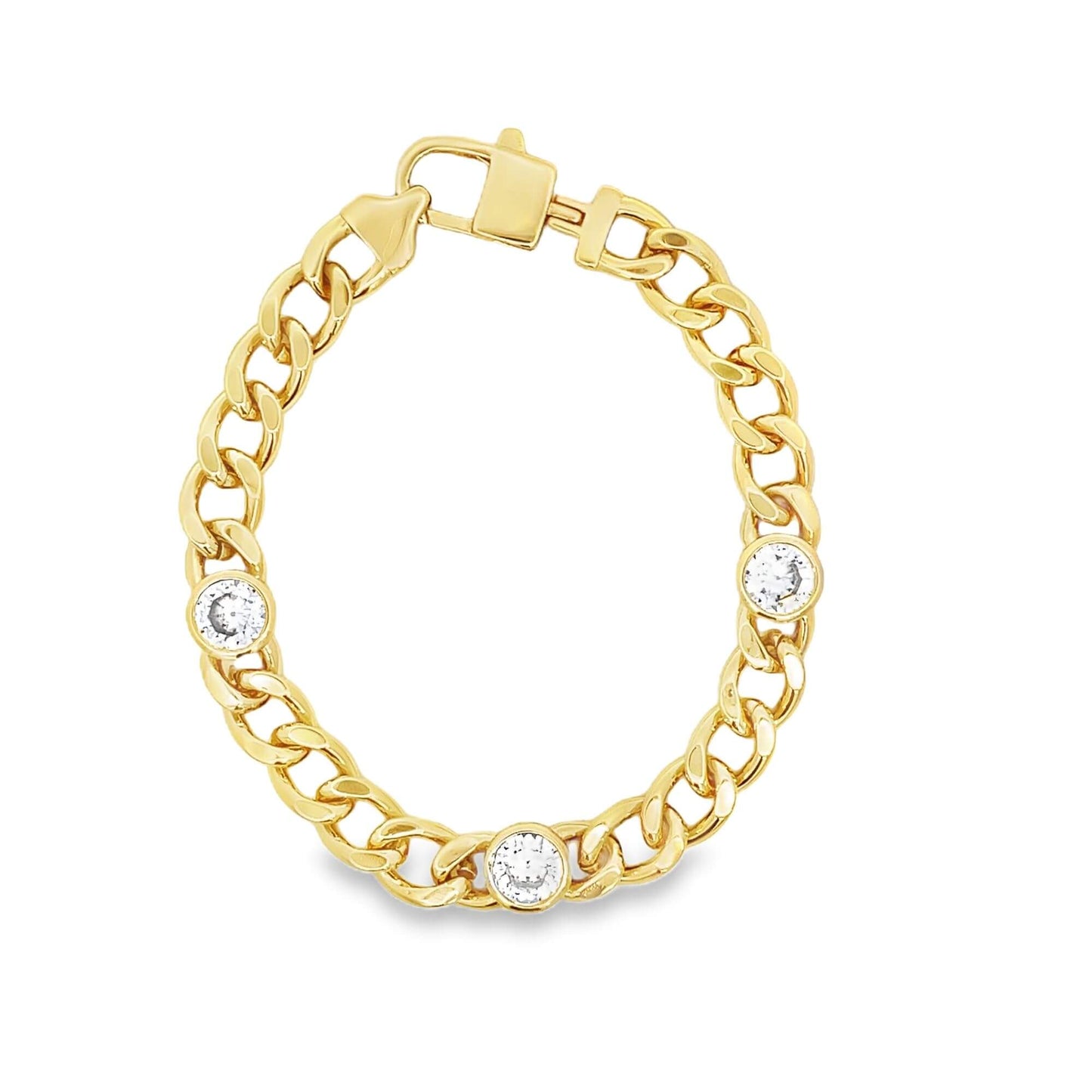 Triple CZ Gemstone Cuban Link Bracelet