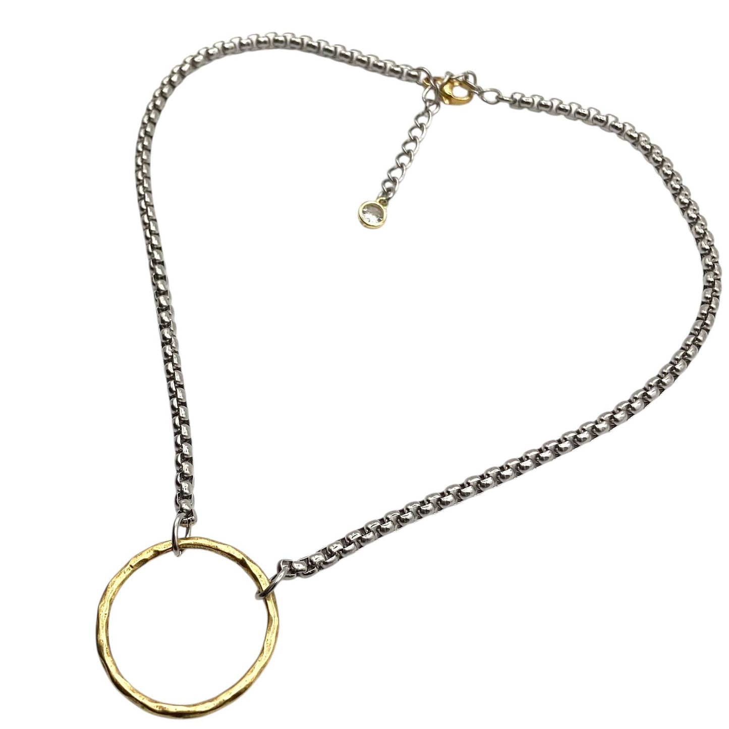 Two-Tone Hammered Circle Necklace 