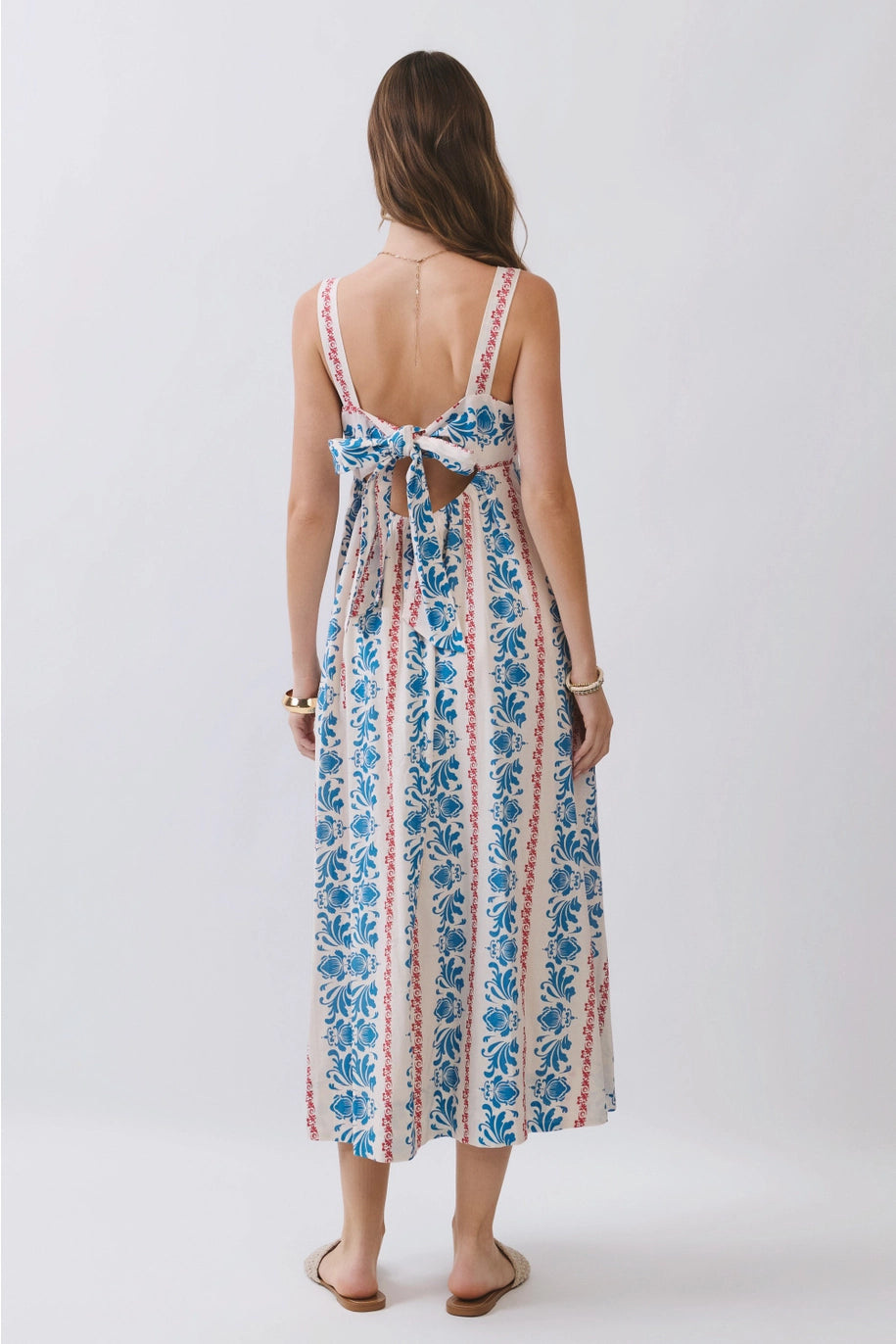 Square Neck Tie Back Midi Dress