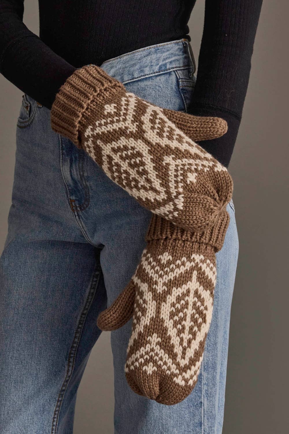 Taupe & Beige Patterned Mittens