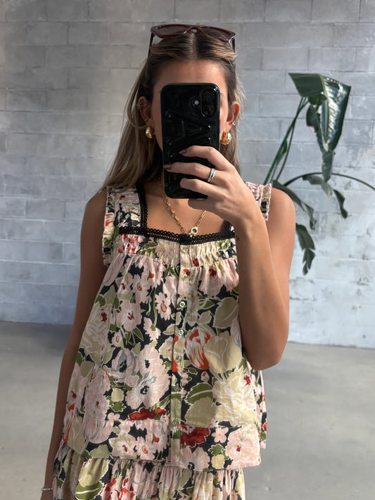 Dex Lace Trim Button Front Tank