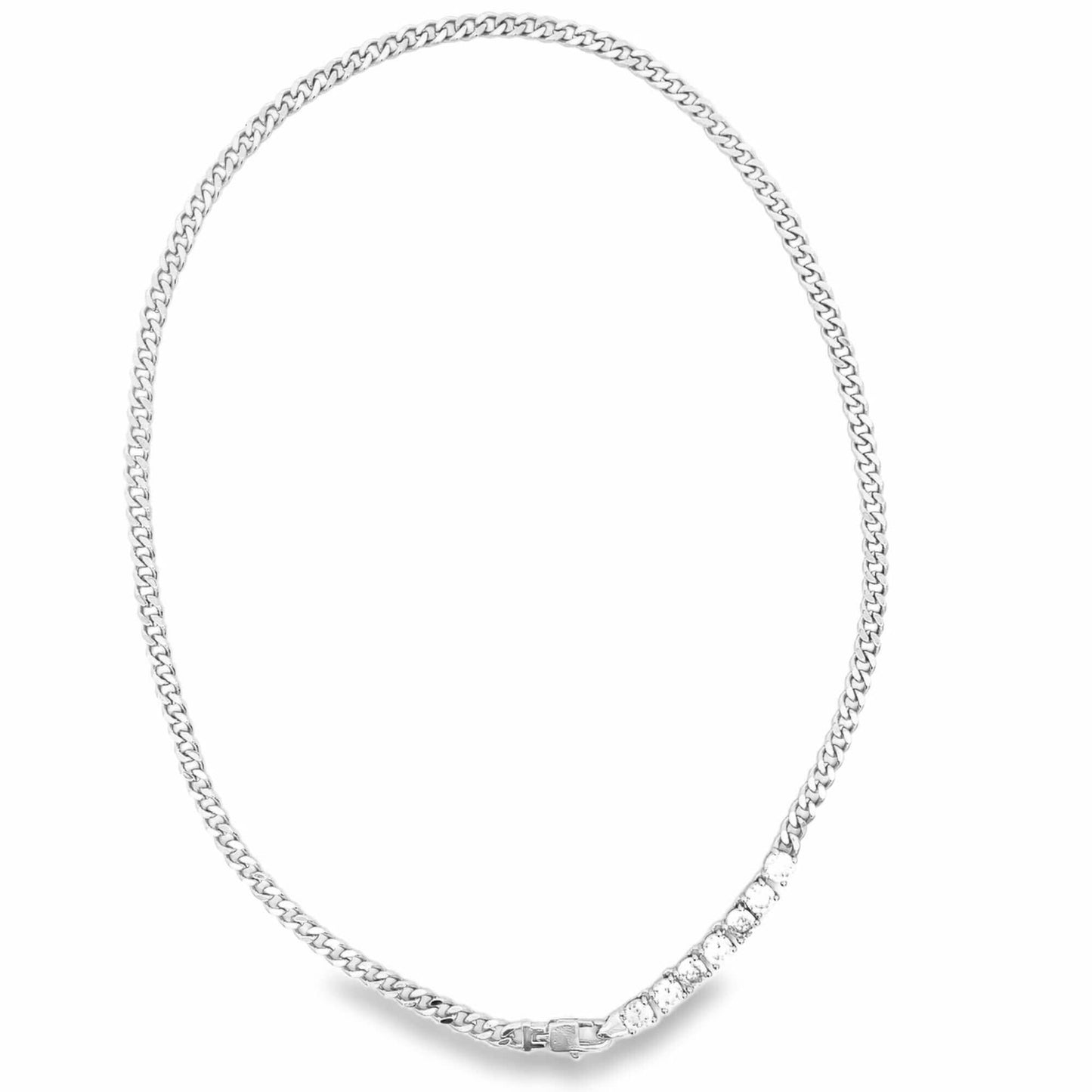 Thin Cuban Link Tennis Finish Necklace