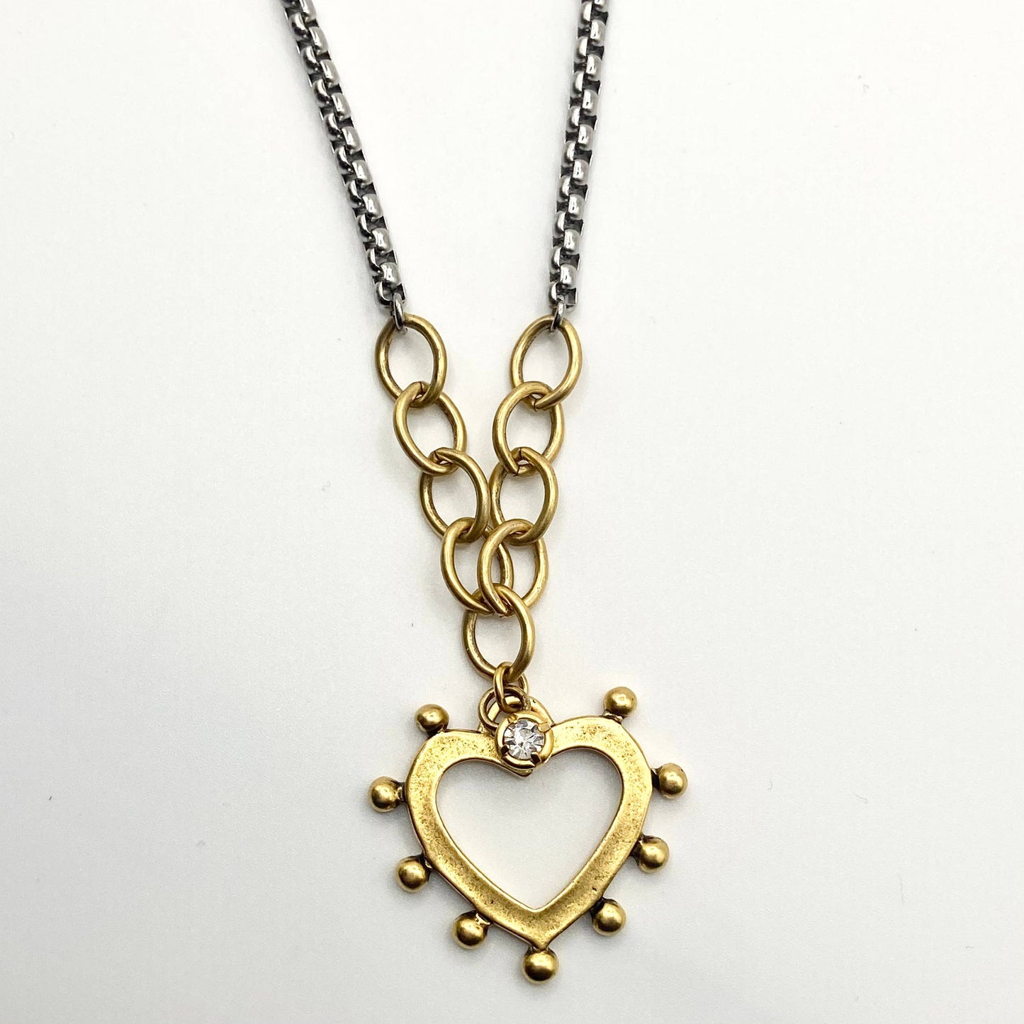 Mixed Metal Heart Burst Charm Necklace - Gold Heart