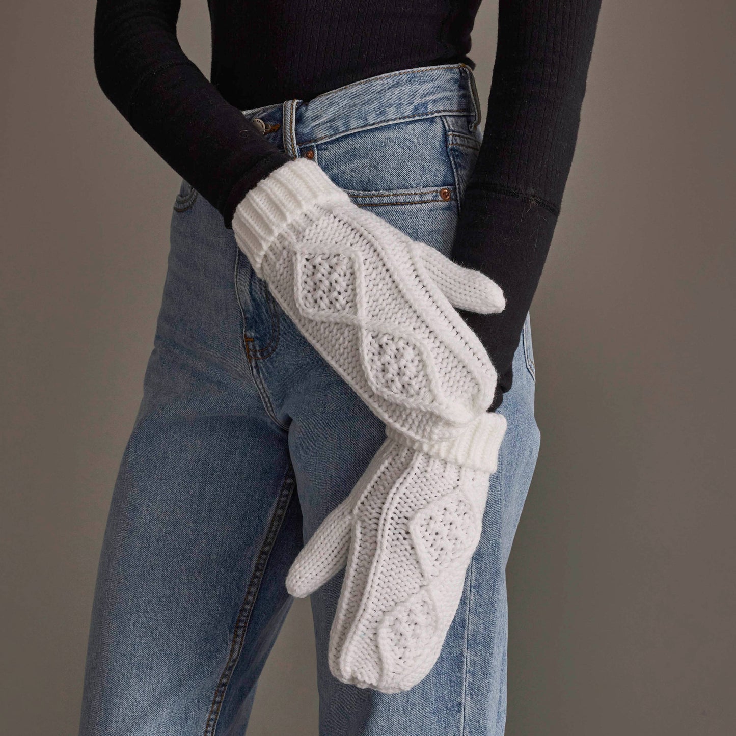 White Cable Knit Mittens