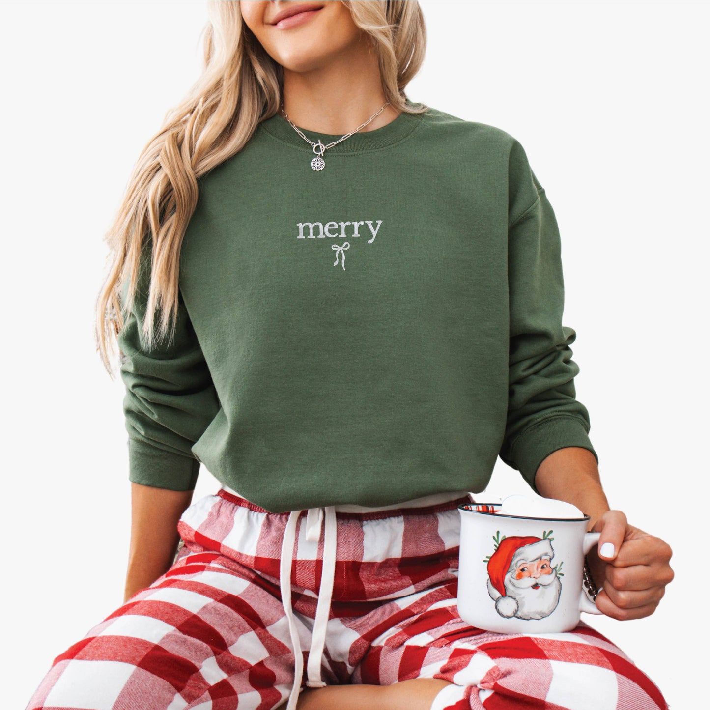 EMBROIDERED MERRY BOW SWEATSHIRT