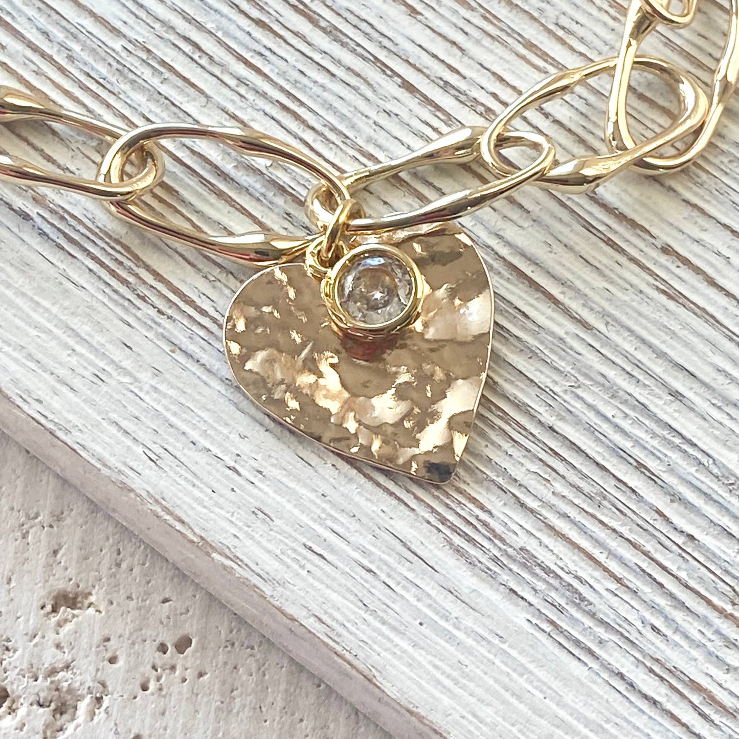 Heart Pendant Crystal Accent Bracelet