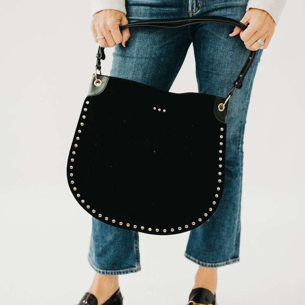 Rosalie Rivet Faux Suede Hobo Bag