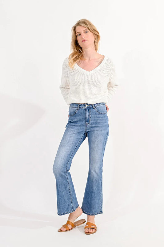 MOLLY BRACKEN 7/8 FLARE JEANS - DENIM BLUE