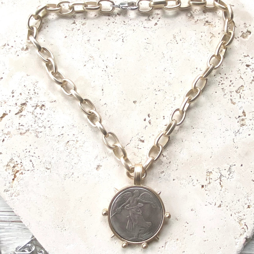 Medallion French Angel Coin Necklace