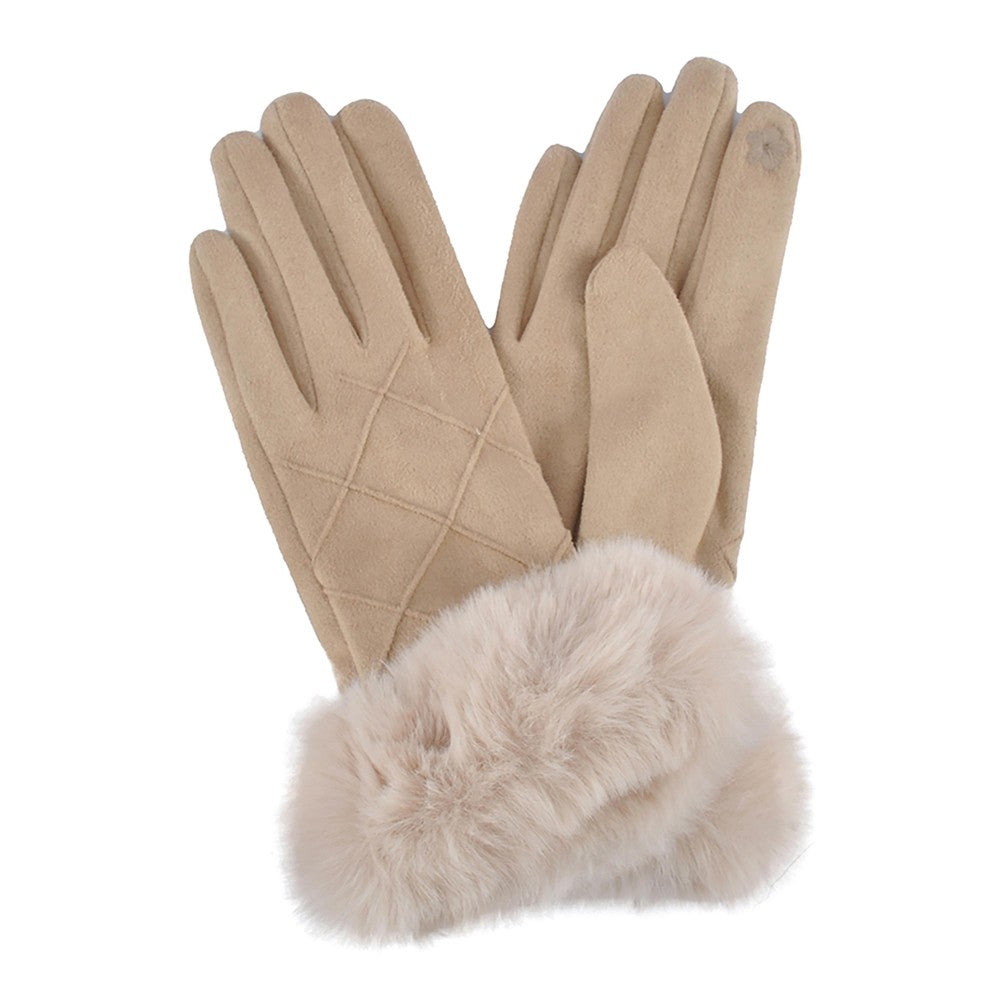 Fur Trim Cross Stitched Gloves