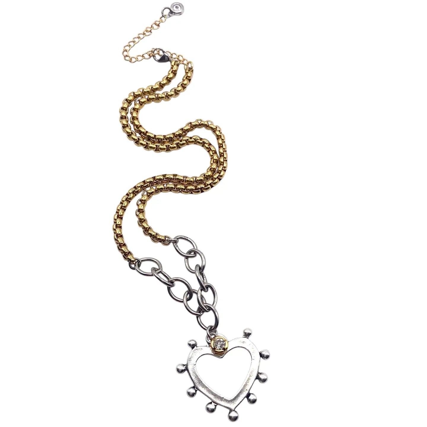 Mixed Metal Heart Burst Charm Necklace - Silver Heart